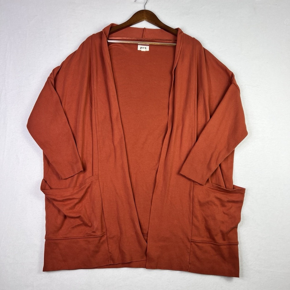 Pact‎ Sweater Orange Airplane Open Cardigan 100% Organic Cotton Womens XL  / XXL